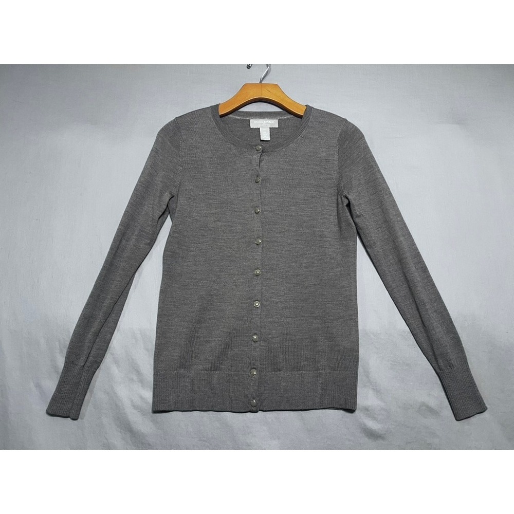 Banana Republic Petite XS Gray 100% Merino Wool Button Front Cardigan Sweater